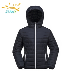 Women Padding Jacket With Non-detachable Hood and Elastic Hem and Cuff